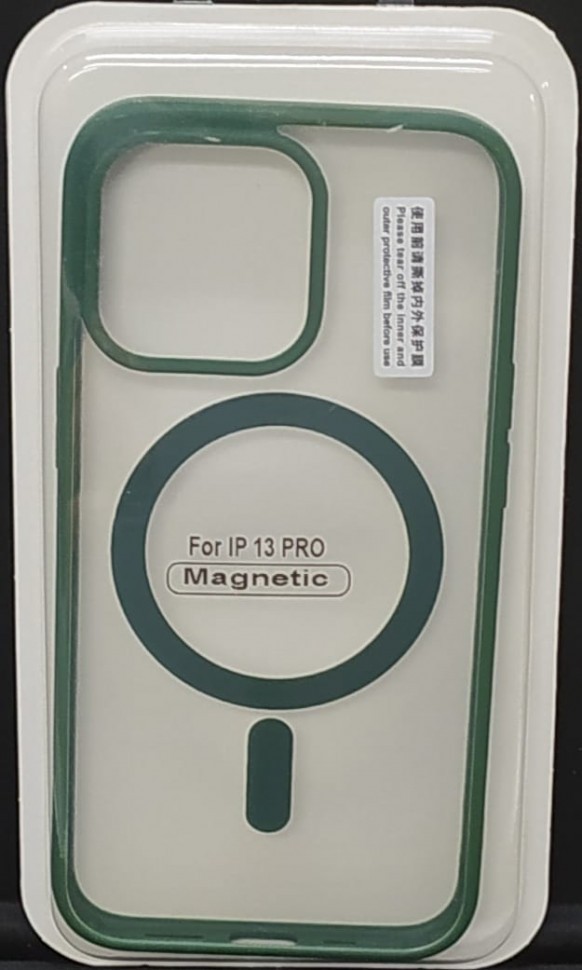 Накладка для i-Phone 13 Pro 6.1" Magsafe силикон прозрачный бока зеленые