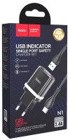 Сетевое зар. устр. Hoco N1 с шнуром Type-C 1USB 2.4A черное