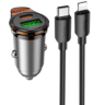 Автомобильное заряд. устр. Hoco NZ16A с шнуром Type-C на Lightning 1USB/1C серое
