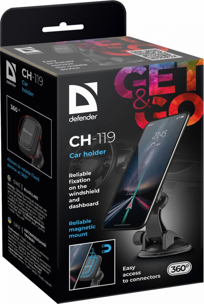Держатель в автомобиль на торпеду Defender CH-119 магнитный черный