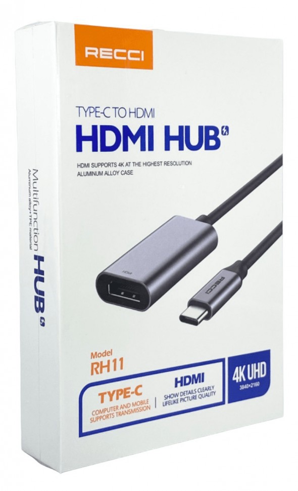 Кабель-переходник Recci RH11 Type-C на HDMI 4K серый