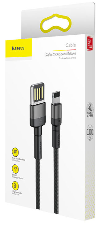 Usb Кабель-зарядка Lightning Baseus Cafule 2.4A 1м CALKLF-GG1 черный