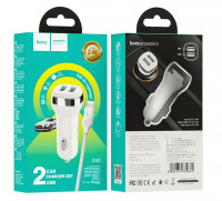 Автомобильное заряд. устр. Hoco Z40 с шнуром Lightning 2USB QC3.0 2.4A 18W белое