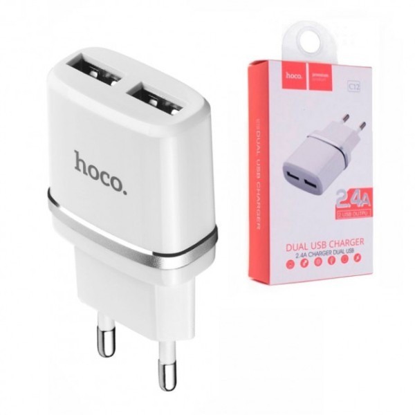 Сетевое зар. устр. Hoco C12 2USB 2.4A белое