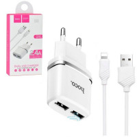 Сетевое зар. устр. Hoco C12 2USB Lightning 2.4A белое