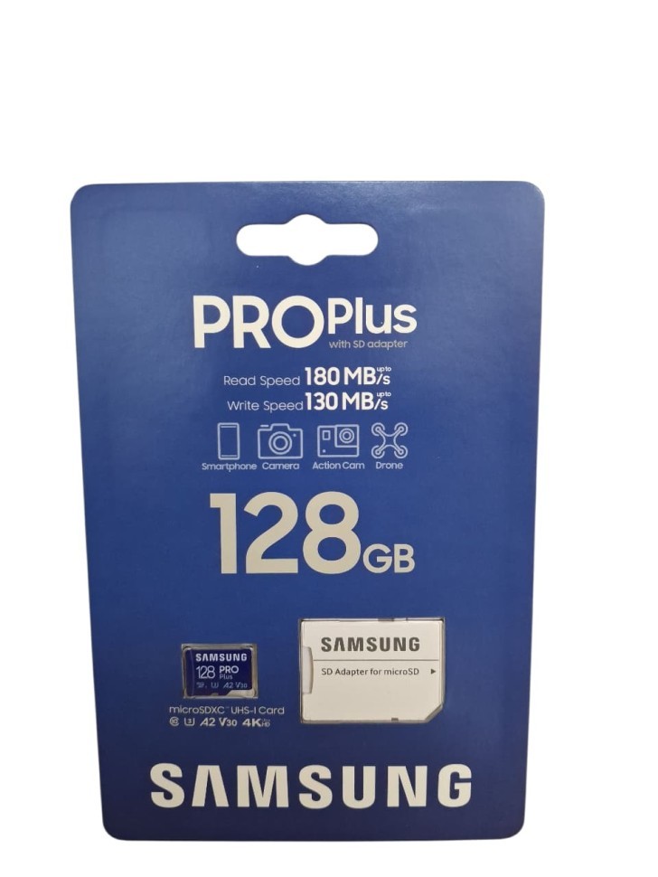 micro SDXC карта памяти Samsung 128GB PRO Plus Class10 UHS-I 180MB/s с адаптером