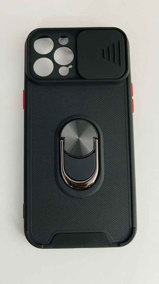 Накладка для i-Phone 12 Pro Max 6.7" силикон с кольцом и шторкой для камеры