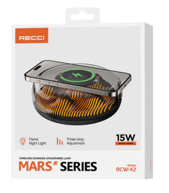Беспроводное зарядное устройство + ночник Recci Mars RCW-42 15W черное