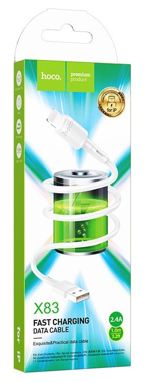 Usb Кабель-зарядка Lightning Hoco X83 Silicone 2.4A 1м белый