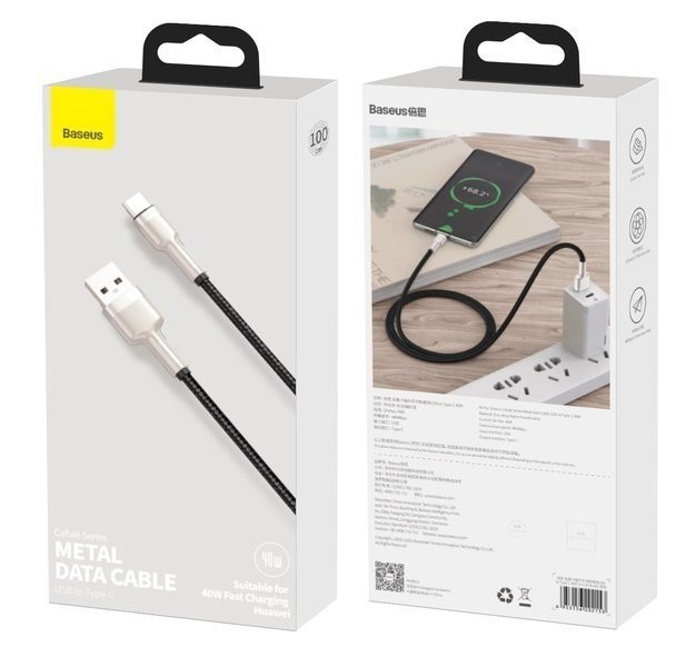 Usb Кабель-зарядка TYPE-C Baseus Cafule Series Metal Data Cable 40W 25см (CATJK-01) черный