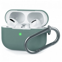 Силиконовый чехол для AirPods Pro c карабином зелёный