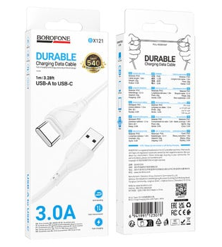 Usb Кабель-зарядка Type-C Borofone BX121 2.4A 1м силиконовый белый Usb Кабель-зарядка Type-C Borofone BX121 2.4A 1м силиконовый белый