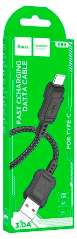 Usb Кабель-зарядка Type-C Hoco X94 Times speed 3A 1м в тканевой оплетке черный