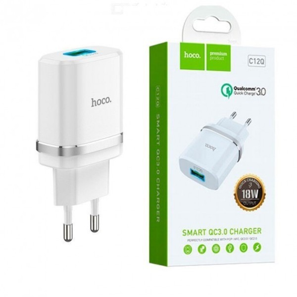 Сетевое зар. устр. Hoco C12Q 1USB QC3.0 2.4A белое