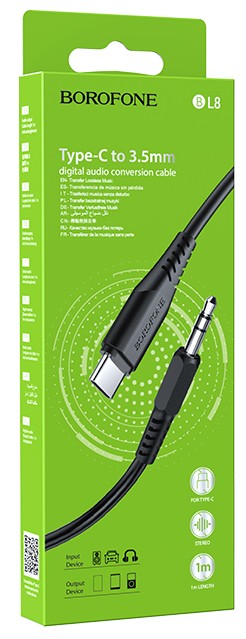 Кабель-переходник Borofone BL8 Type-C (папа) на AUX 3.5мм (папа) 1м черный