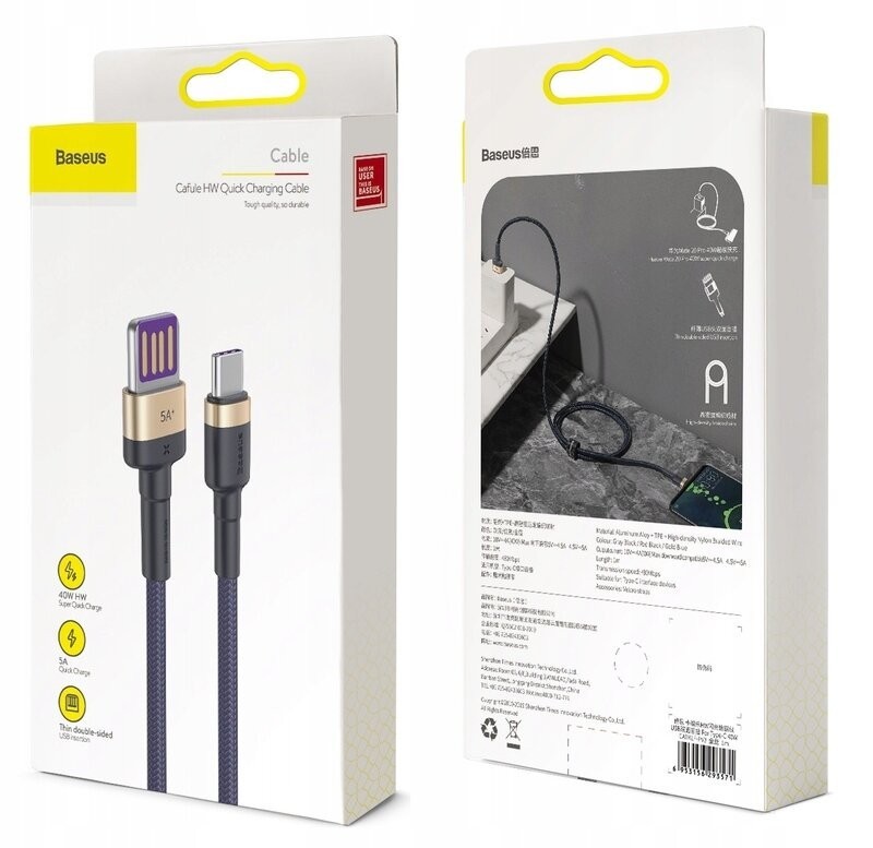 Usb Кабель-зарядка TYPE-C Baseus Cafule 5A 40W 1м (CATKLF-PV3) черно-золотистый