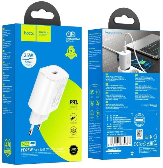 Сетевое зар. устр. Hoco N22 1С 25W белое
