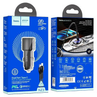 Автомобильное заряд. устр. Hoco NZ3 с шнуром Type-C на Lightning 2USB-C 3А 20W черное