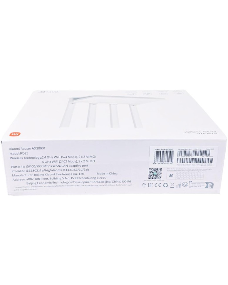 Wi-Fi роутер Xiaomi Mi Router AX3000T 3000Mbps/Wi-Fi6 (DVB4423GL) EU белый