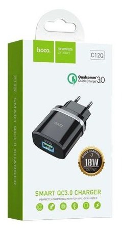 Сетевое зар. устр. Hoco C12Q 1USB QC3.0 2.4A черное