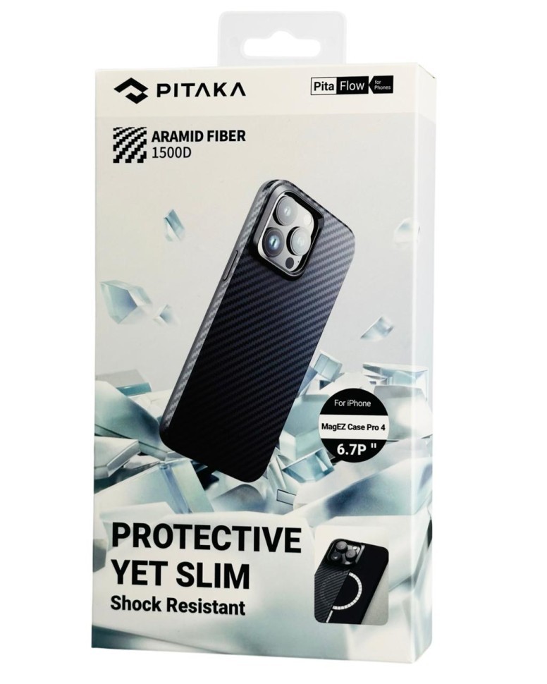 Накладка для i-Phone 15 Pro Max 6.7" Pitaka MagEZ Case Pro 4 1500D черно-серый, кевлар(арамид)
