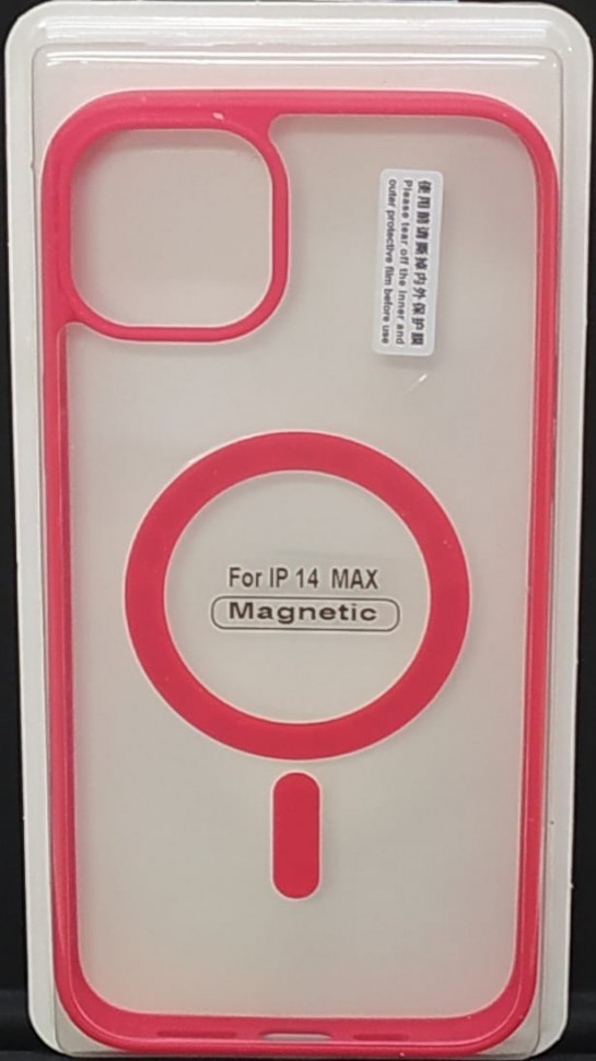 Накладка для i-Phone 14 Max 6.7" Magsafe силикон прозрачный бока красная