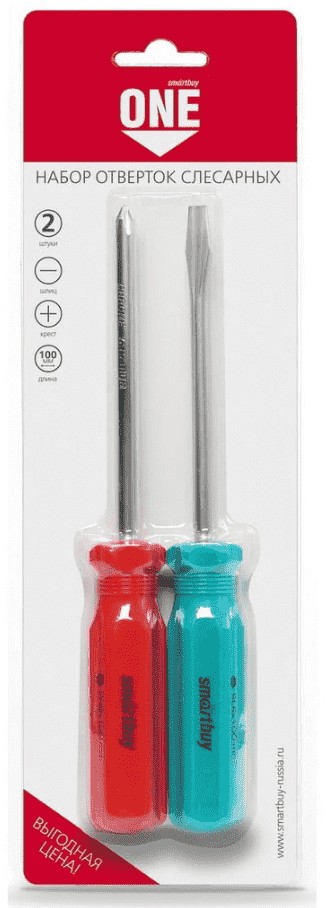 Набор отверток 2 шт, крестовые и шлицевые, PH2x100, SL6x100, CR-V, Smartbuy One Tools/60