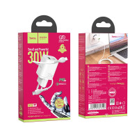 Сетевое зар. устр. Hoco N13 с шнуром Type-C на Type-C 1USB 1C 30W белое