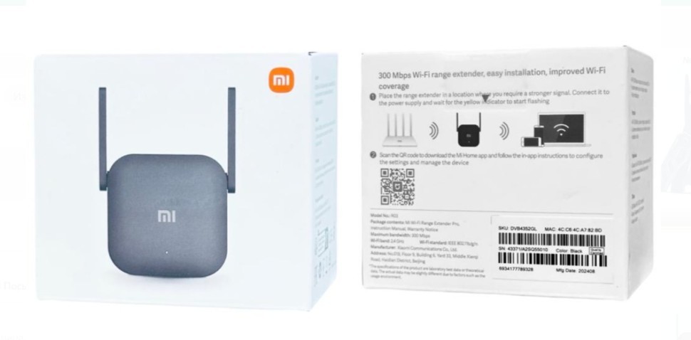 Усилитель Wi-Fi сигнала Xiaomi Mi Wi-Fi Range Extender R03 DVB4352GL Global чёрный