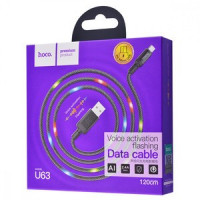 Usb Кабель-зарядка Micro Hoco U63 Voice activation flashing 2.4A 1.2м армированный чёрный