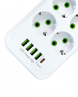 Сетевой фильтр Yemstza 2500W-10A(Max) 10 розеток+4USB+1USB-C 2м. белый