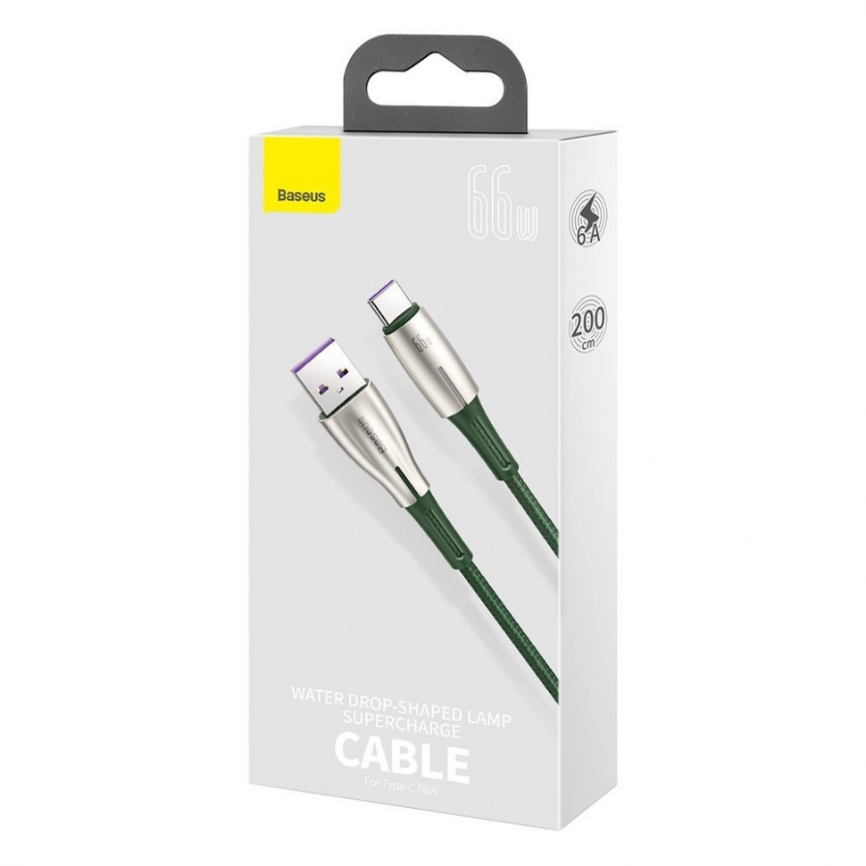 Usb Кабель-зарядка TYPE-C Baseus Water Dropshaped Lamp SuperCharge Cable 66W 2м (CATSD-N06) зеленый