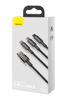 Baseus Tungsten Gold One-for-three Fast Charging Data Cable USB to M+L+C 3.5A 1.5m Black