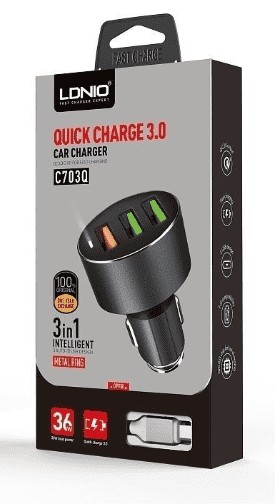 Автомобильное зар. устр. LDNIO C703Q с шнуром Micro 3USB 36W серое