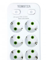Сетевой фильтр Yemstza 2500W-10A(Max) 10 розеток+4USB+1USB-C 2м. белый