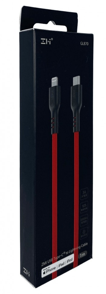 Usb Кабель-зарядка ZMI Type-C на Lightning 1м 3A (GL870) красный