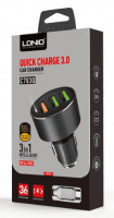 Автомобильное зар. устр. LDNIO C703Q с шнуром Type-C 3USB 36W серое