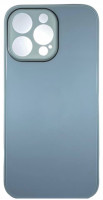 Чехол-накладка для i-Phone 14 Pro Max силикон (стеклянная крышка) светло-серая