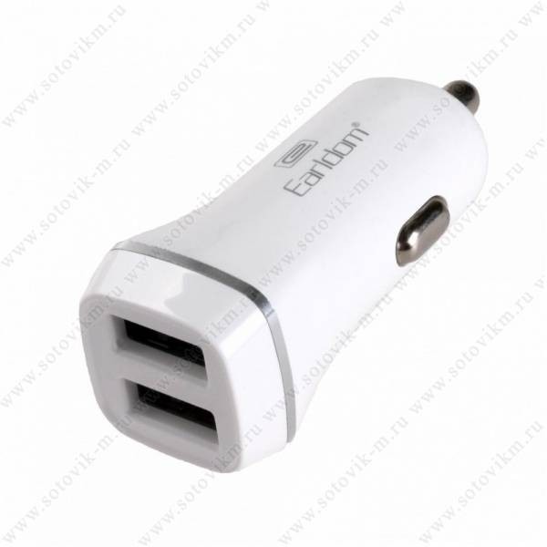 Автомобильное заряд. устр. Earldom ES-125I с шнуром lightning 2USB 2.4A белое