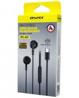 Стереонаушники Awei PC-6T с микрофоном Type-C 1.2м черные