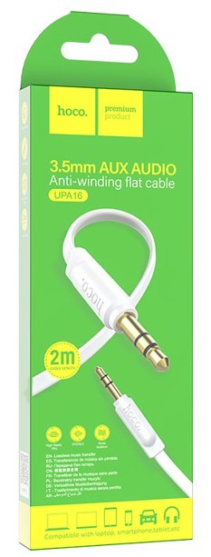 Аудиокабель AUX 3.5мм Hoco UPA16 2м плоский силиконовый бело-серый