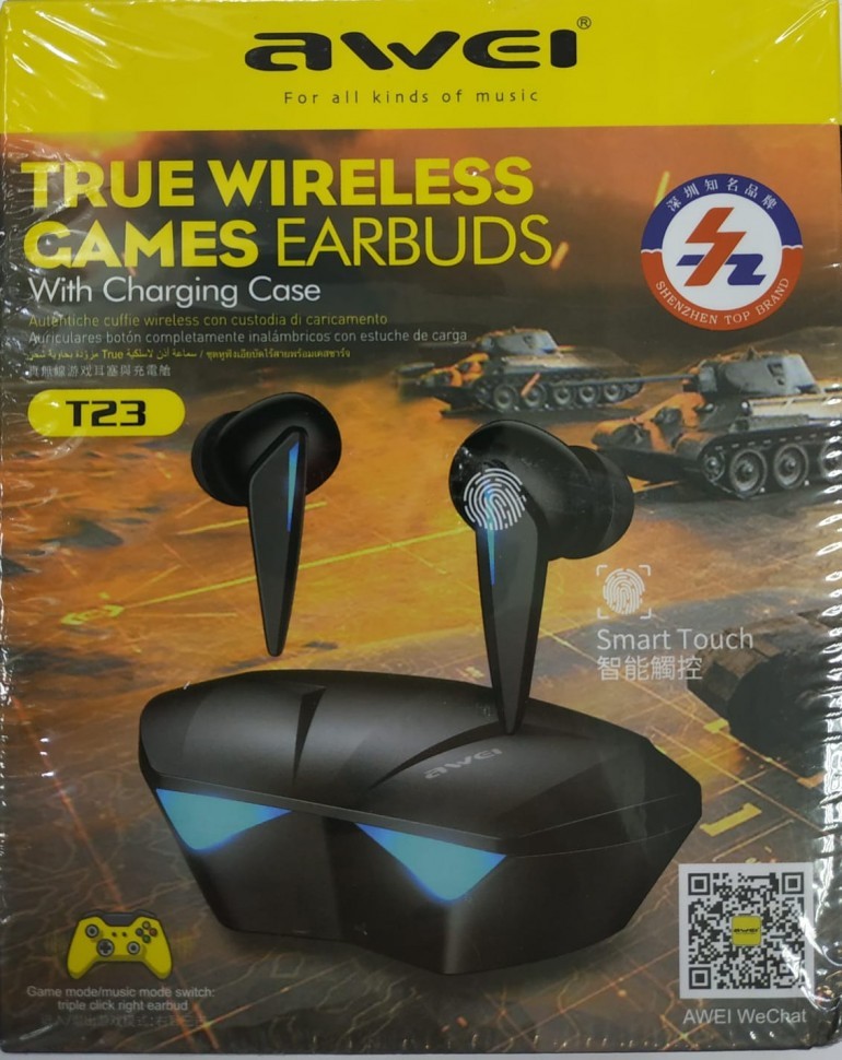 Беспроводные наушники TWS Awei T23 IPX4/BT5.3/35mAh/6ч черные
