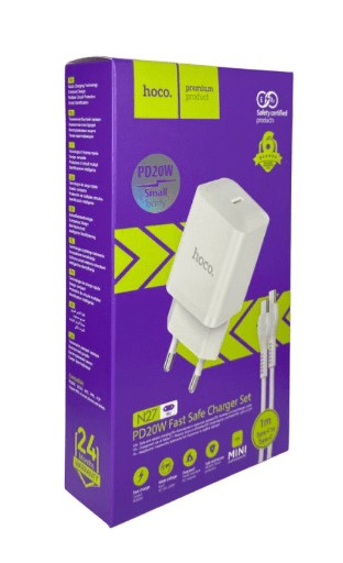 Сетевое зар. устр. Hoco N27 с шнуром Type-C на Type-C 1C 20W белое