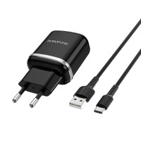 Сетевое зар. устр. Borofone BA36A с шнуром Type-C 1USB 3,0A черное
