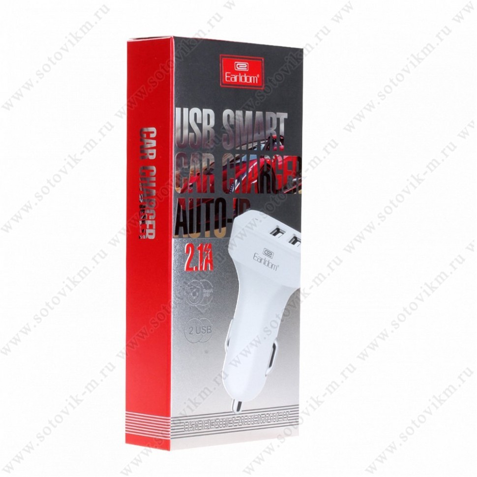Автомобильное заряд. устр. Earldom ES-131 2USB 2.1A белое