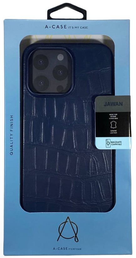 Чехол-накладка для i-Phone 14 Pro Max A-Case Jawan кожаная синяя