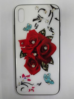 Накладка для i-Phone XS Max силикон со стеклом рисунок стразами