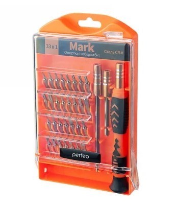 Отвертка с набором бит Perfeo Mark 33в1 серый