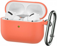 Силиконовый чехол для AirPods Pro c карабином персиковый