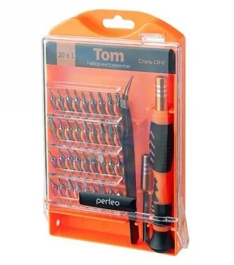 Отвертка с набором бит Perfeo Tom 39в1 серый